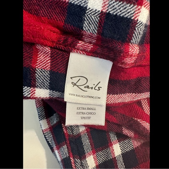 RAILS Hunter Plaid Button Down Shirt Top Blouse Carmine Red White Navy Blue - Picture 10 of 13